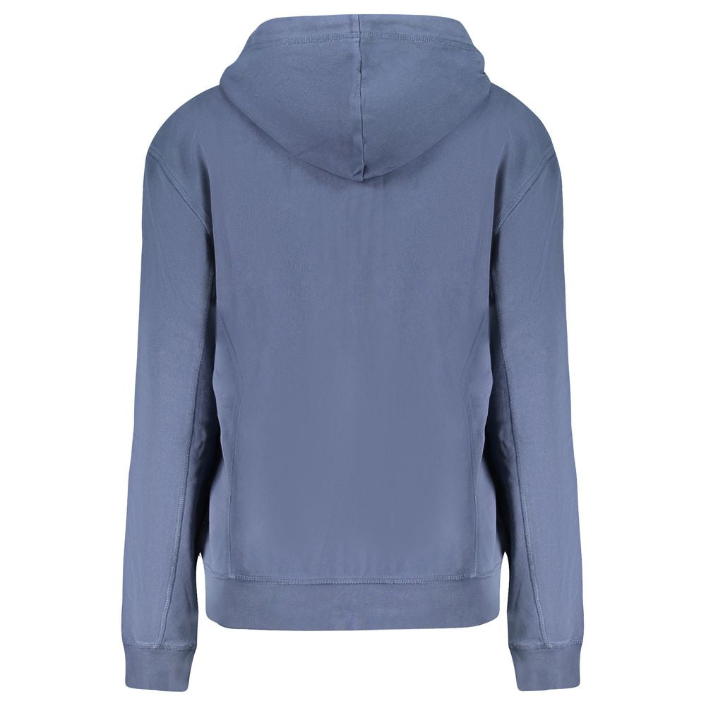 Back view of North Sails Blue Cotton Women Sweater with hood and zip closure.