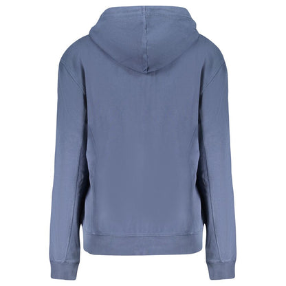 Back view of North Sails Blue Cotton Women Sweater with hood and zip closure.