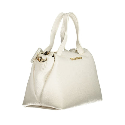 Mario Valentino White Polyethylene Handbag with two handles and adjustable shoulder strap, featuring zip closure and logo, eco-friendly.