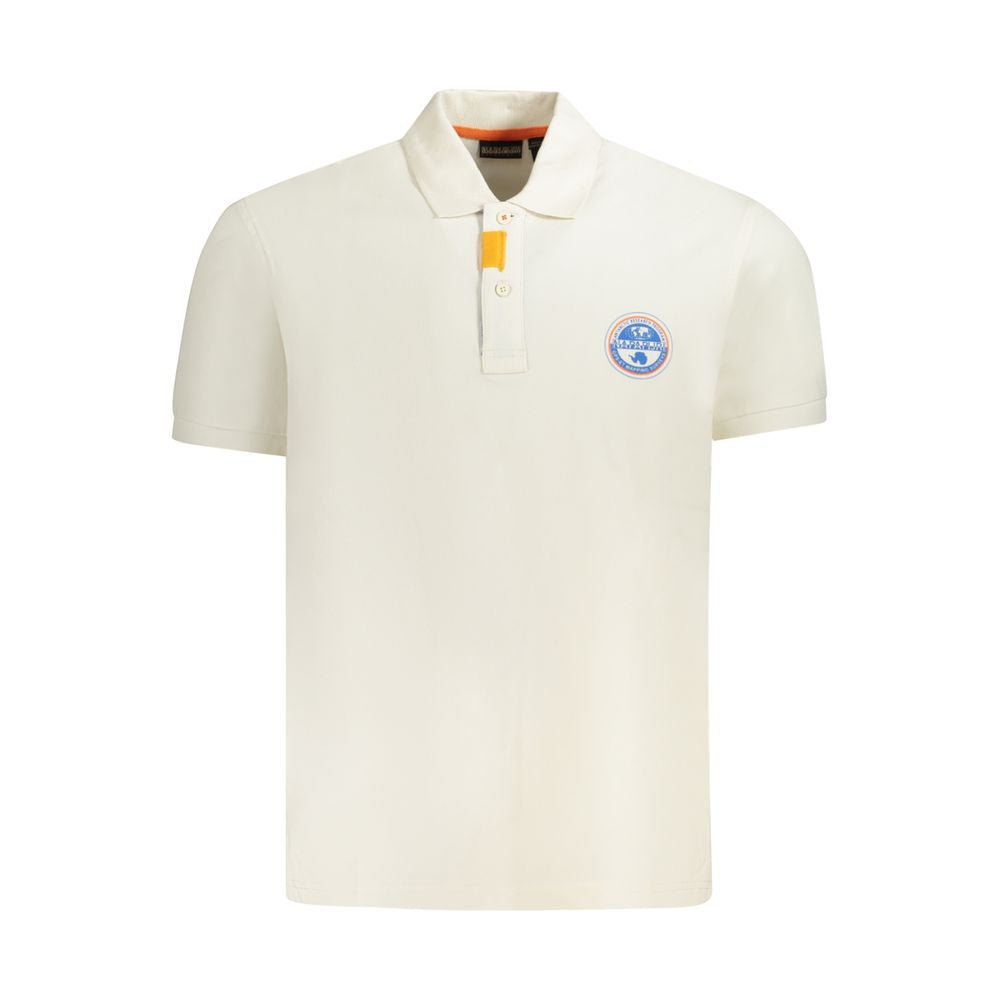 Napapijri White Cotton Men Polo Shirt with logo and contrasting details, embodying contemporary style and effortless chic.