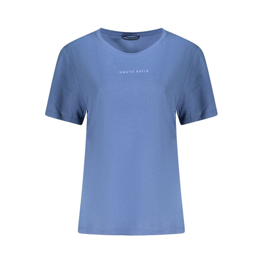 North Sails Blue Cotton Women T-Shirt with embossed logo on front, showcasing short sleeves and wide neck for a sleek, modern look.