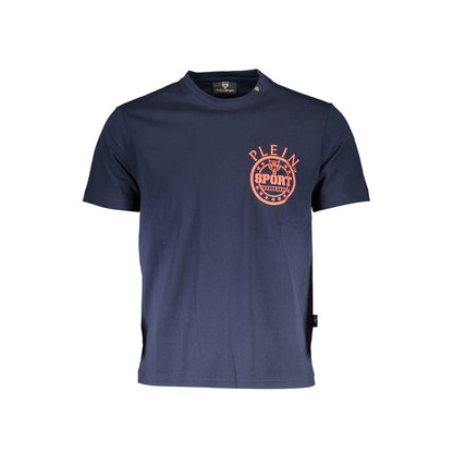 Plein Sport Blue Cotton Men T-Shirt with logo print, short sleeves, and crew-neck style for a trendy and comfortable look.
