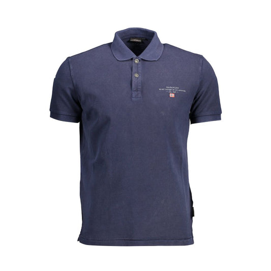 Napapijri Blue Cotton Men Polo Shirt with short sleeves, subtle print, and embroidery showcasing the iconic logo, perfect for adding sophistication.