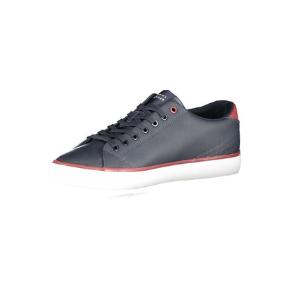 Tommy Hilfiger Blue Polyester Sneaker with contrast details, laces, and logo print on white sole.