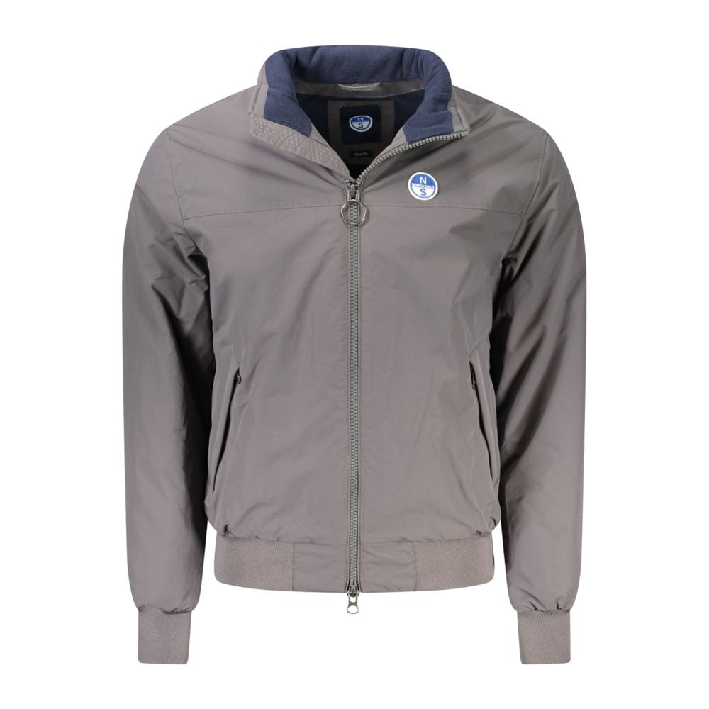 North Sails Gray Polyamide Men Jacket with zip closure and logo