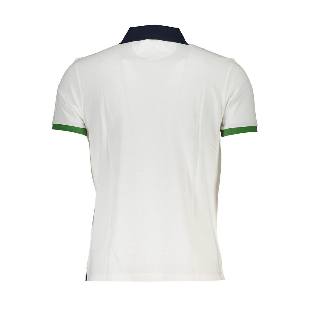 Back view of La Martina White Cotton Men Polo Shirt with contrasting collar and cuffs.