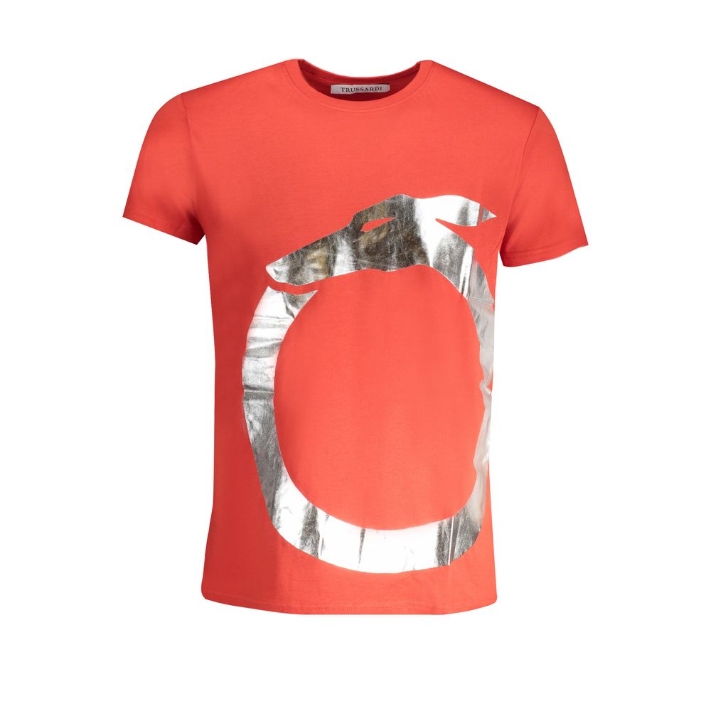 Trussardi Red Cotton T-Shirt with short sleeves, crew neck, and printed logo design