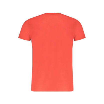 Alt Tag: Back view of Trussardi Red Cotton T-Shirt with short sleeves, crew neck, print, and logo design.