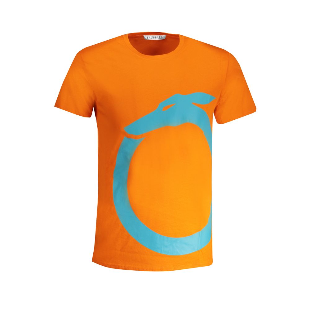 Trussardi Orange Cotton T-Shirt with short sleeves, crew neck, print, and logo design