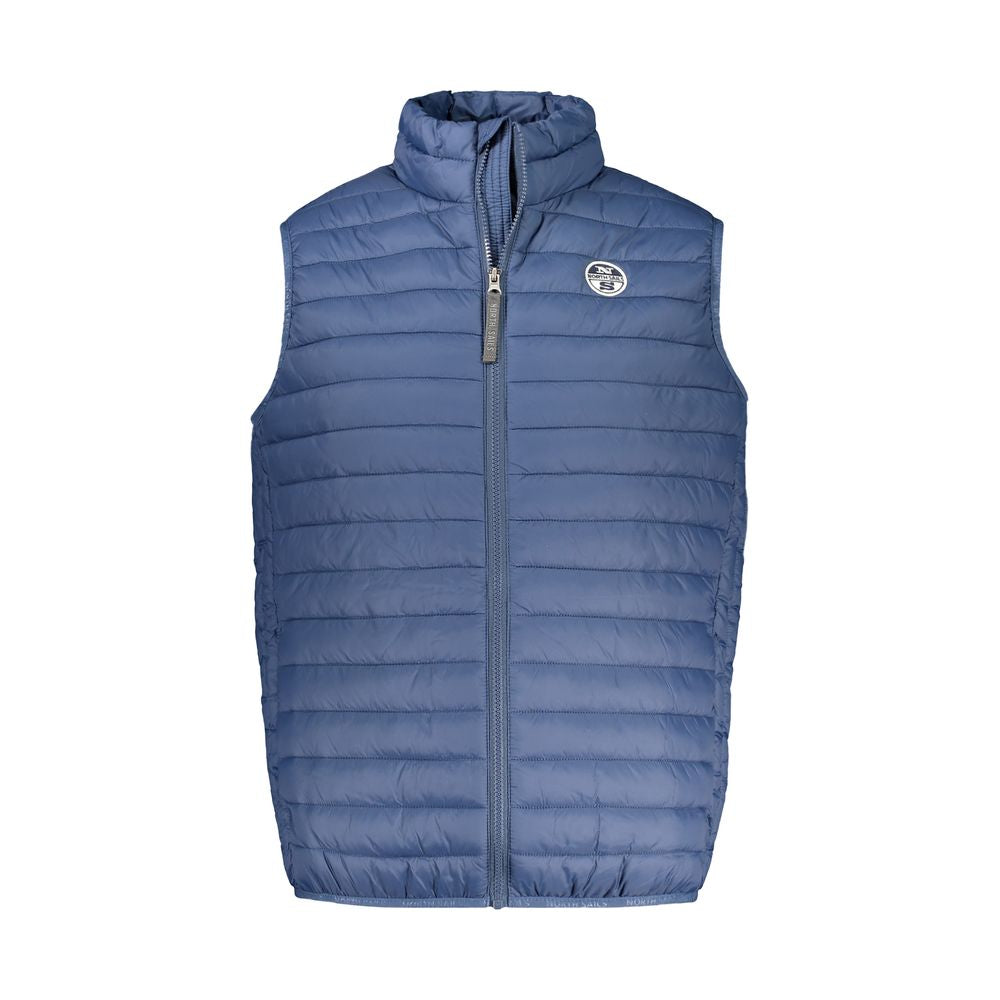 North Sails Blue Polyamide Men Jacket, sleeveless with zip closure, logo, 2 buttoned external pockets, and 2 internal pockets.