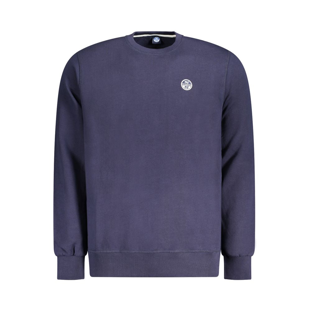 North Sails Blue Cotton Men Sweater, stylish crew neck sweatshirt, brushed texture, bold logo, premium quality cotton.