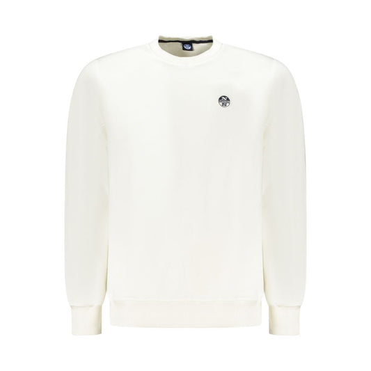 North Sails White Cotton Men Sweater with logo, long sleeve crew neck for stylish, comfortable wear.