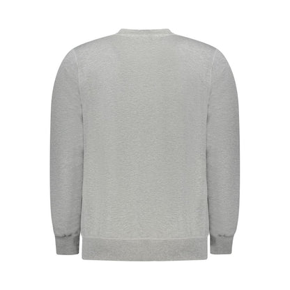 Back view of North Sails Gray Cotton Men Sweater with long sleeves and crew neck, showcasing brushed finish and bold logo application.