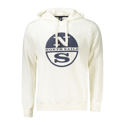 North Sails White Cotton Men Sweater with logo and long sleeves, featuring brushed finish and iconic print.