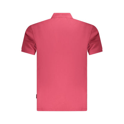 Napapijri Red Cotton Men Polo Shirt, back view of vibrant short sleeve polo with classic collar and regular fit.