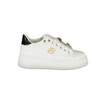 Laura Biagiotti White Synthetic Women Sneaker with rhinestone embellishments and a 4 cm wedge for modern style and comfort.
