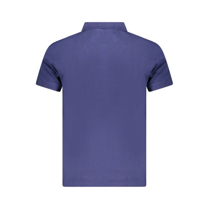 Back view of Cavalli Class Blue Cotton Men Polo Shirt showcasing sleek design and high-quality fabric.