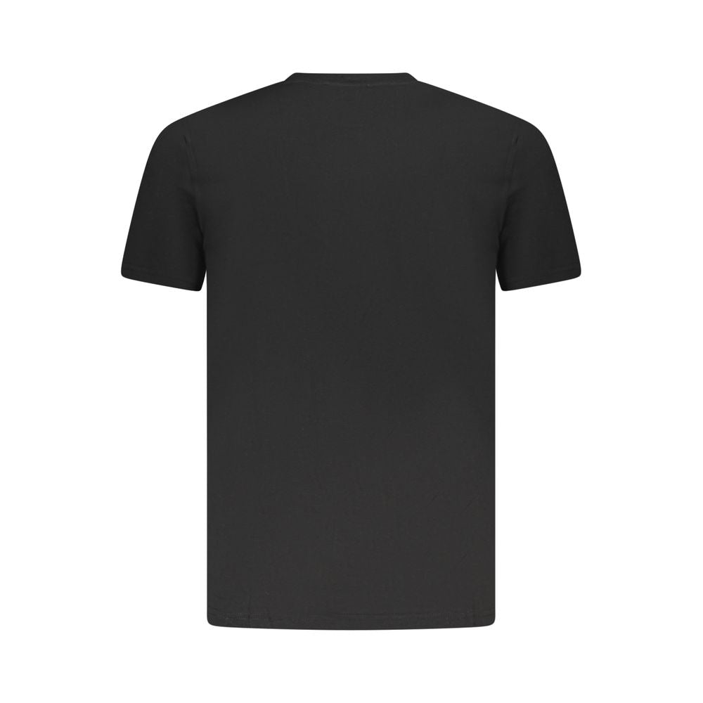 Back view of Cavalli Class Black Cotton Men T-Shirt. Comfortable short sleeve crew neck design with iconic logo, crafted for durability.