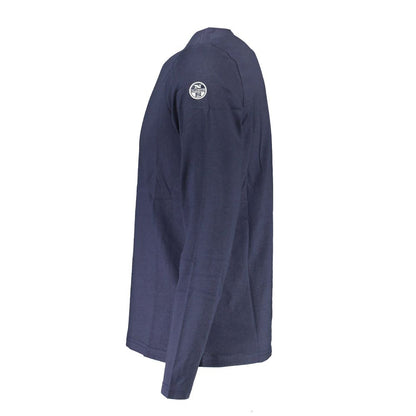 Side view of North Sails Blue Cotton Men T-Shirt long sleeve with logo on sleeve.