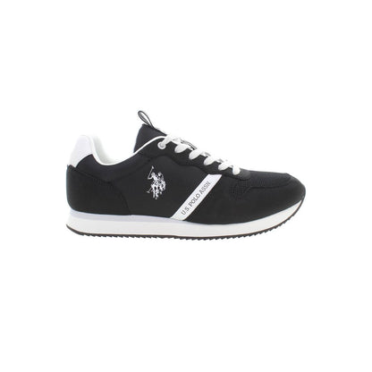 U.S. POLO ASSN. Black Polyester Men Sneaker with logo, sleek black design, and white accents, ideal for casual sophistication.