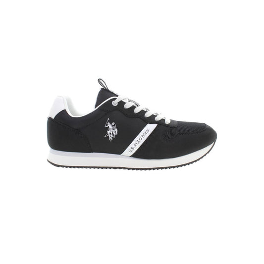 U.S. POLO ASSN. Black Polyester Men Sneaker with logo, sleek black design, and white accents, ideal for casual sophistication.