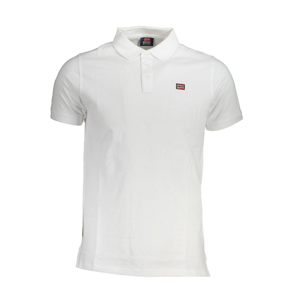 Norway 1963 White Cotton Men Polo Shirt with subtle logo, classic and elegant, ideal for casual and golf attire, offering comfort and durability.