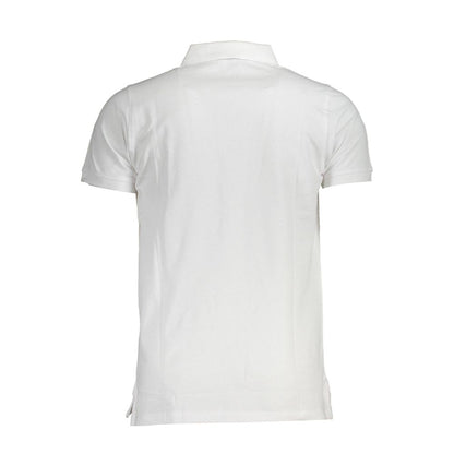 Rear view of Norway 1963 White Cotton Men Polo Shirt showcasing short sleeves and timeless design.