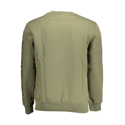 Back view of Napapijri Green Cotton Men Sweater with long sleeves and classic crew neck style.