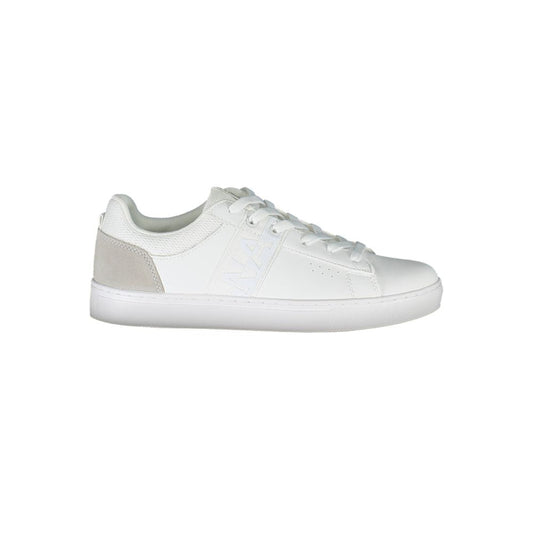 Napapijri White Leather Women Sneaker with contrasting details and prominent logo, designed for style-savvy athletes.