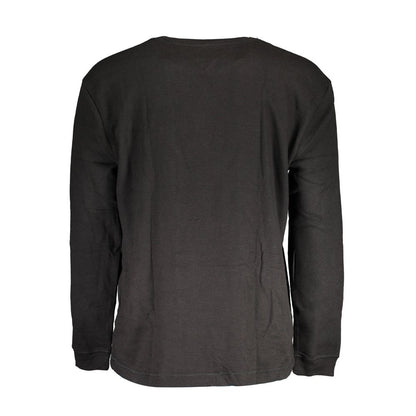Tommy Hilfiger Black Cotton Men Sweater, classic crew neck with long sleeves, back view showcasing sleek design, embroidered logo not visible.