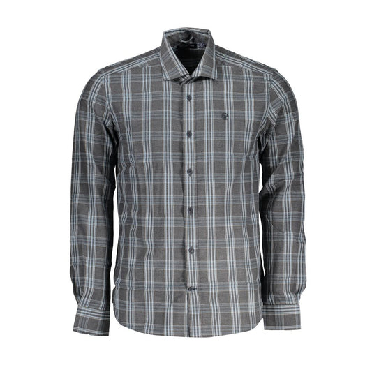 North Sails Brown Cotton Men Shirt with checked pattern and French collar