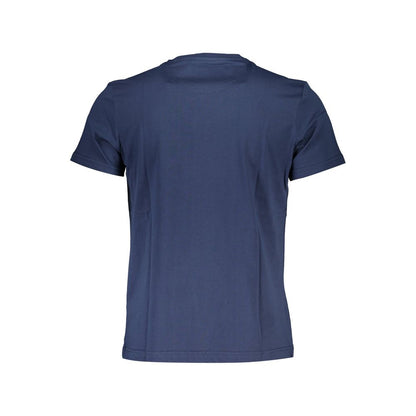 Back view of La Martina Blue Cotton Men T-Shirt, showcasing regular fit and short sleeves, ideal for modern fashion enthusiasts.