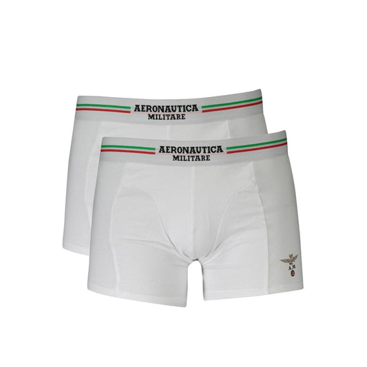 Aeronautica Militare White Cotton Men Boxer in bi-pack with logo waistband, showcasing elegance and comfort for the modern man.