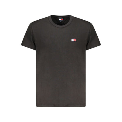 Tommy Hilfiger Black Cotton Men T-Shirt with logo embroidery and crew neck design, crafted from eco-friendly regenerative cotton.