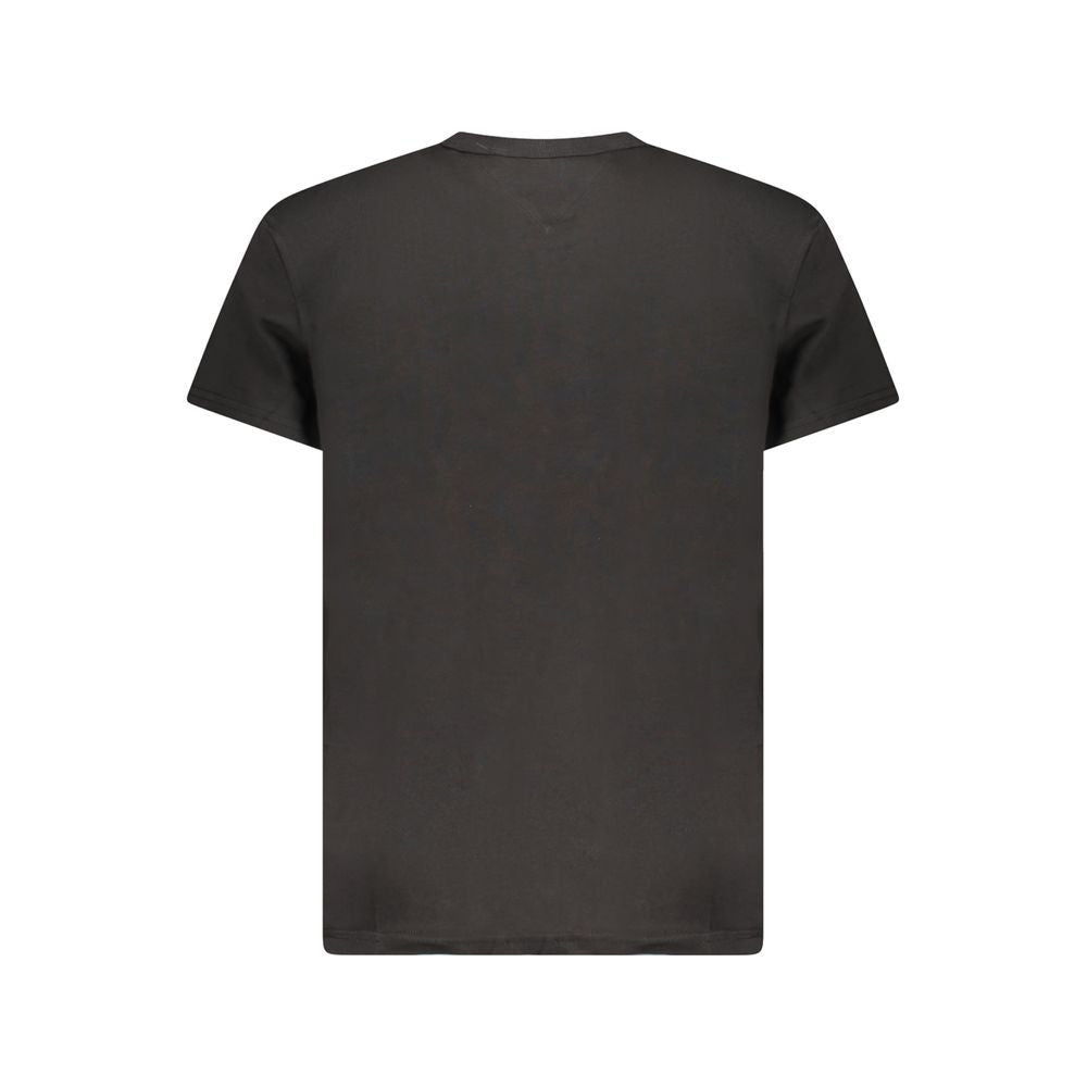 Tommy Hilfiger Black Cotton Men T-Shirt featuring a crew neck design with iconic logo, crafted from eco-friendly regenerative cotton.