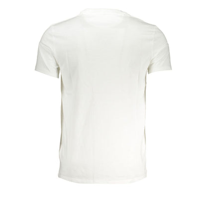 Back view of Timberland White Cotton Men T-Shirt showcasing slim-fit design and crew neck, ideal for versatile casual wear.