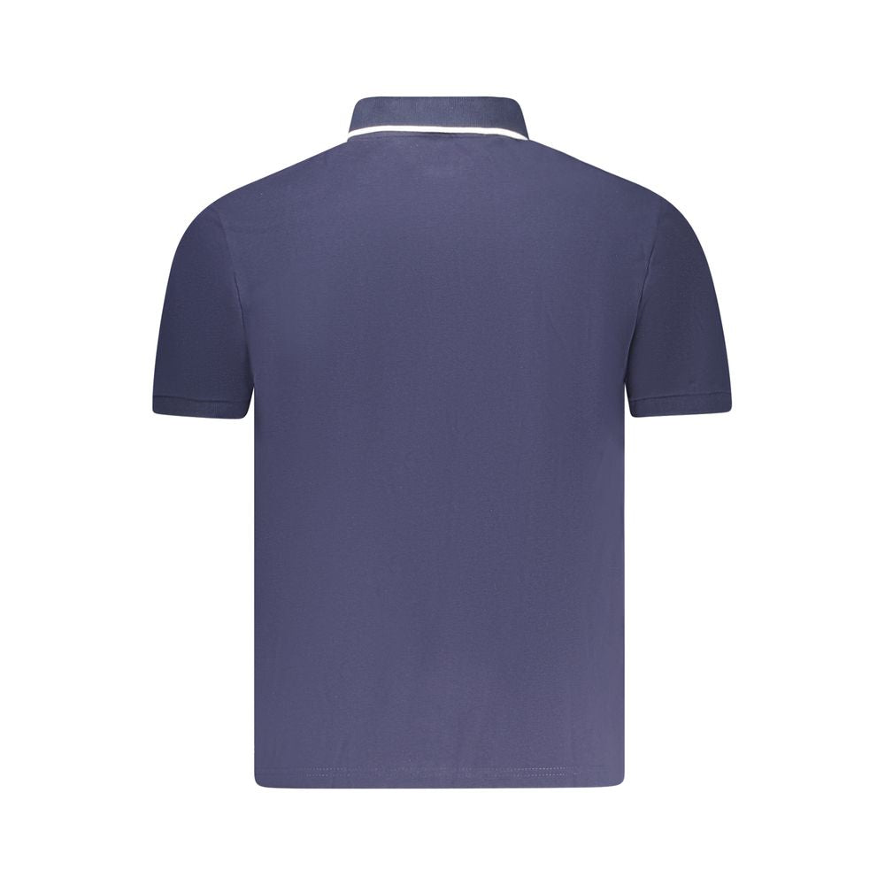 Back view of North Sails Blue Cotton Men Polo Shirt showcasing short sleeve design and contrasting collar accents.