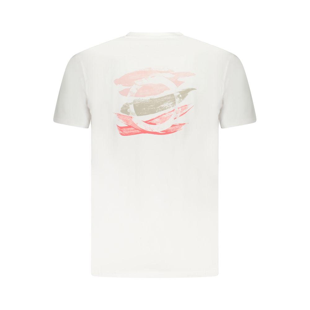 Trussardi White Cotton Men T-Shirt with brush print and logo on back, perfect for luxury casual style.