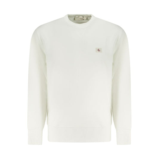 Calvin Klein White Cotton Men Sweater with CK logo, long-sleeve, brushed cotton, eco-friendly fashion
