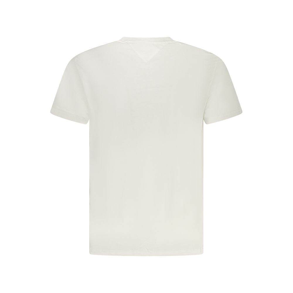Back view of Tommy Hilfiger White Cotton Men T-Shirt, showcasing classic style with sustainable material.