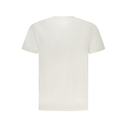 Back view of Tommy Hilfiger White Cotton Men T-Shirt, showcasing classic style with sustainable material.