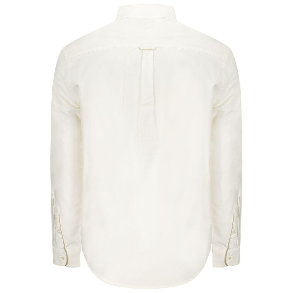 Tommy Hilfiger White Cotton Men Shirt, back view of elegant long sleeve design with button details and classic collar.