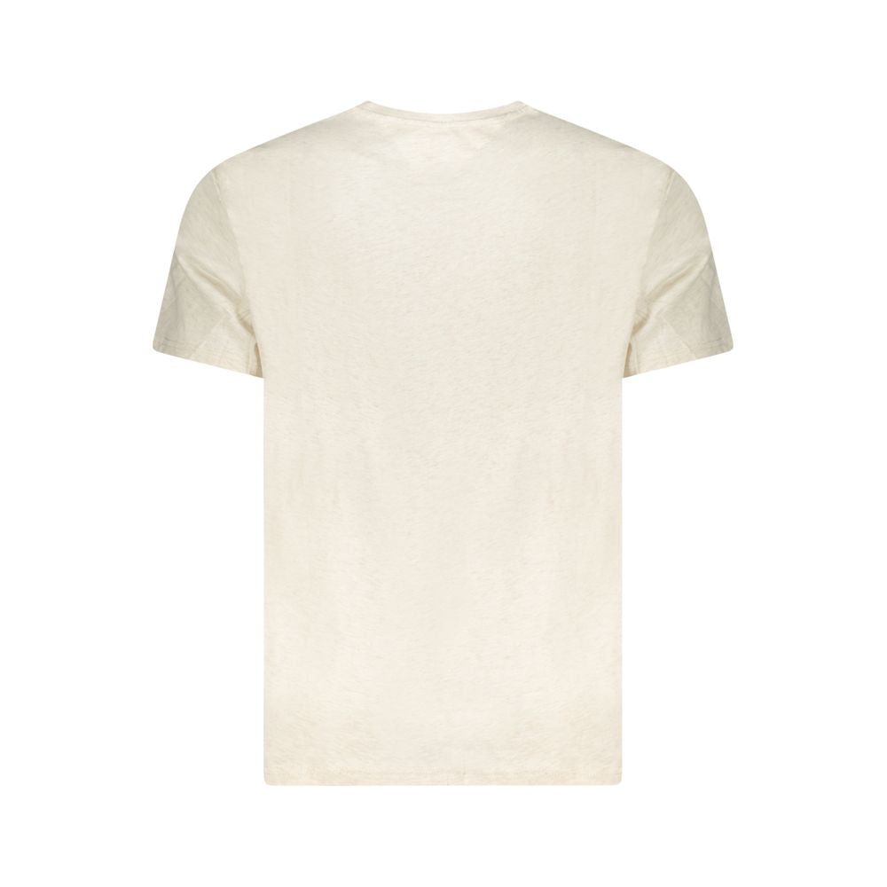 Back view of Tommy Hilfiger Beige Cotton Men T-Shirt showcasing plain design and short sleeves.