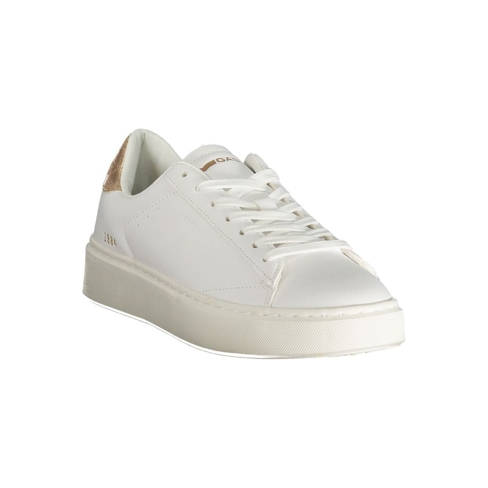 Gas White Polyester Women Sneaker with bronze details, sleek print, and iconic Gas logo for fashion-forward style.