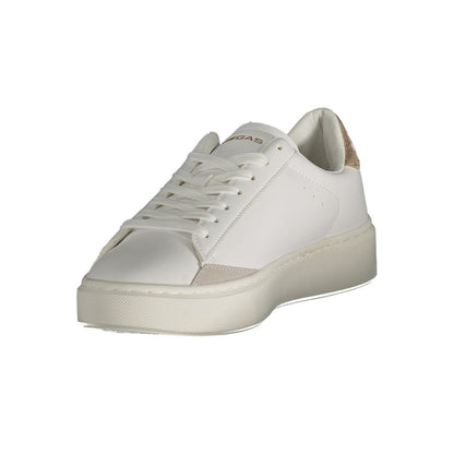 Gas White Polyester Women Sneaker with bronze accents, showcasing sleek design and iconic Gas logo for fashion-forward women.