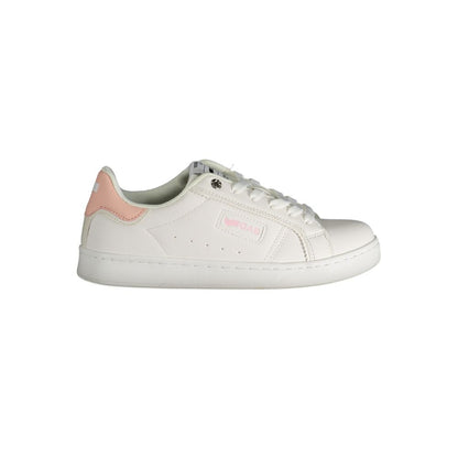 Gas White Polyester Women Sneaker with pink accents, stylish and feminine design, perfect for trendsetters seeking sporty elegance.