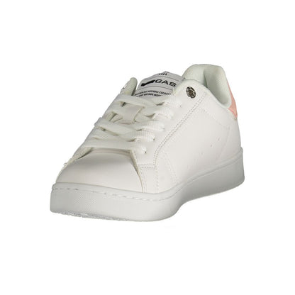 Gas White Polyester Women Sneaker with pink accents and distinctive design for trendy fashion.