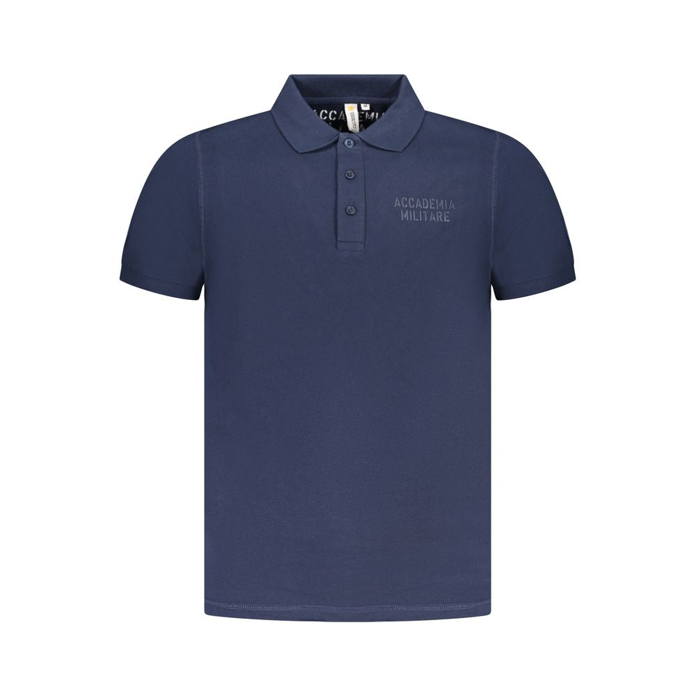 Accademia Militare Blue Cotton Polo Shirt with short sleeves, 3 buttons, and printed logo.