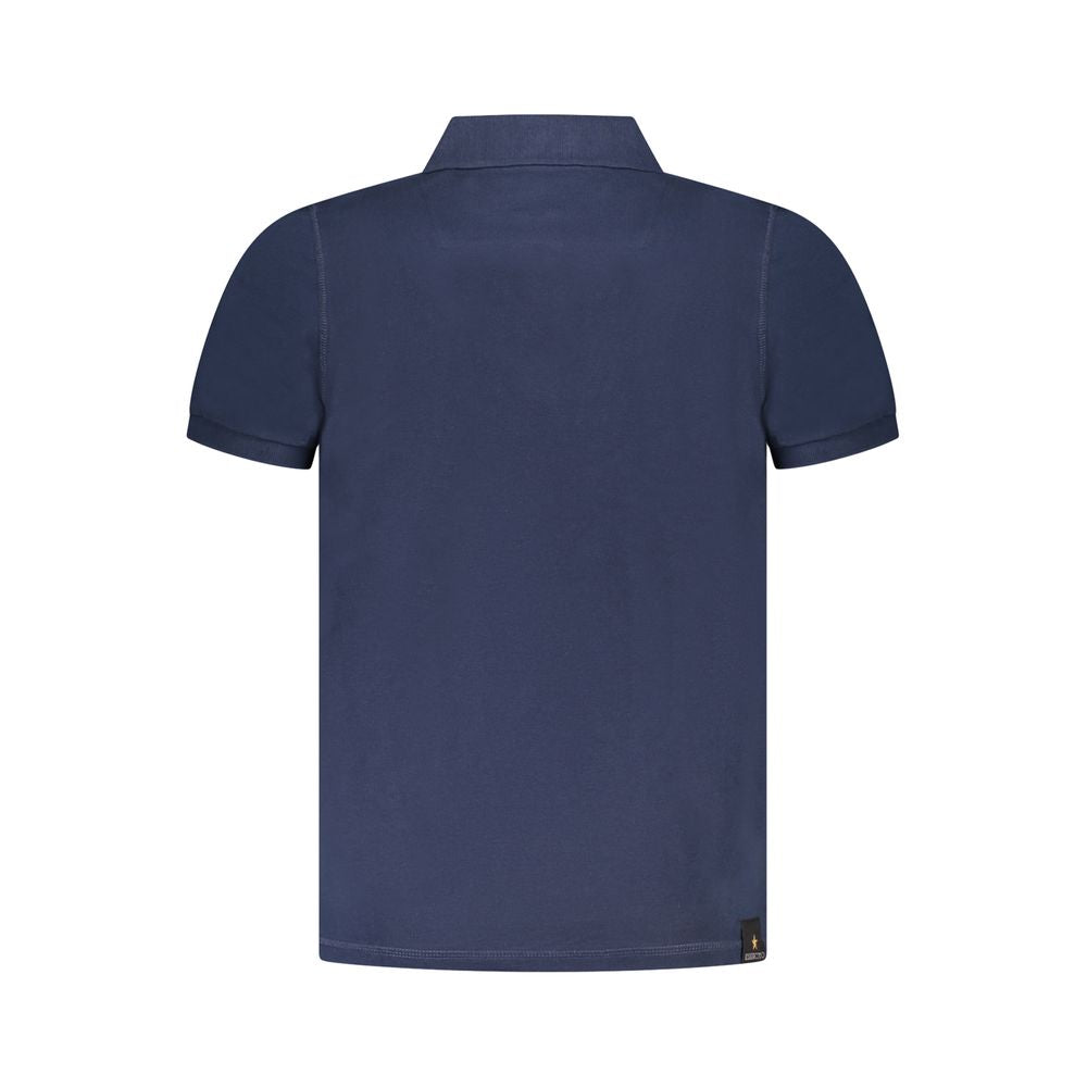Back view of Accademia Militare Blue Cotton Polo Shirt with short sleeves and 3-button design with logo print.