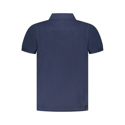 Back view of Accademia Militare Blue Cotton Polo Shirt with short sleeves and 3-button design with logo print.
